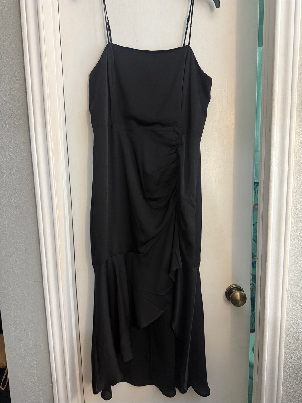 Express Black Spaghetti-Strap Ruffle Midi Dress